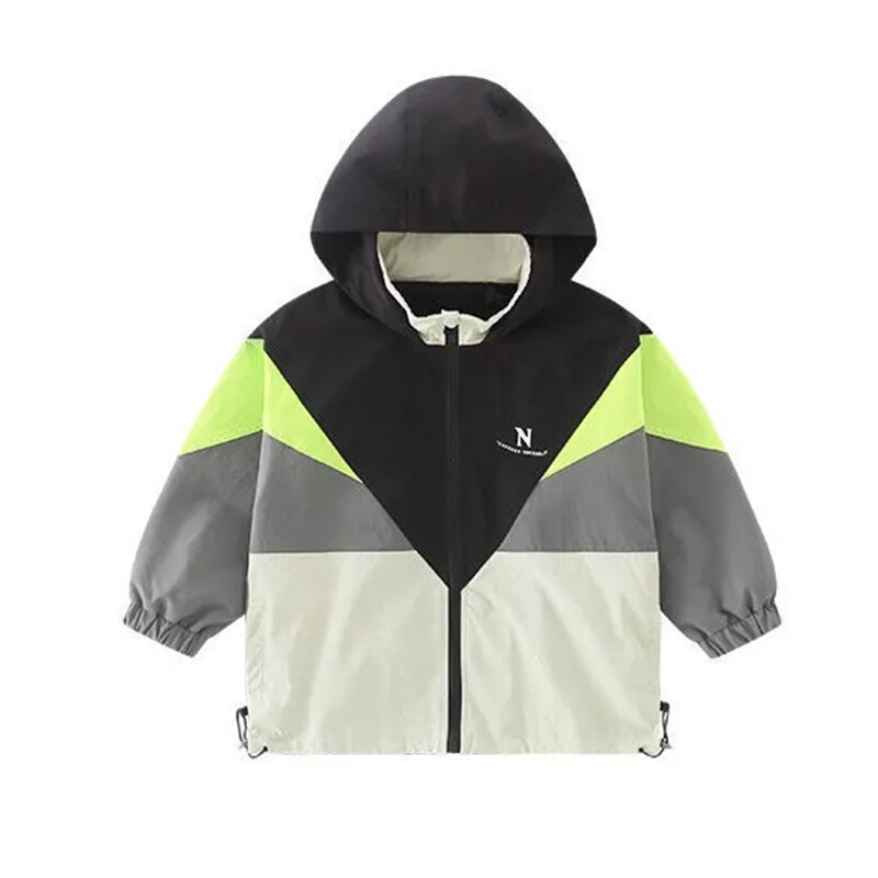 Lente &amp; Herfst Polyester Jas Voor Jongen 2022 Koreaanse Versie Mode Hooded Windbreaker Casual Patchwork Kinderkleding