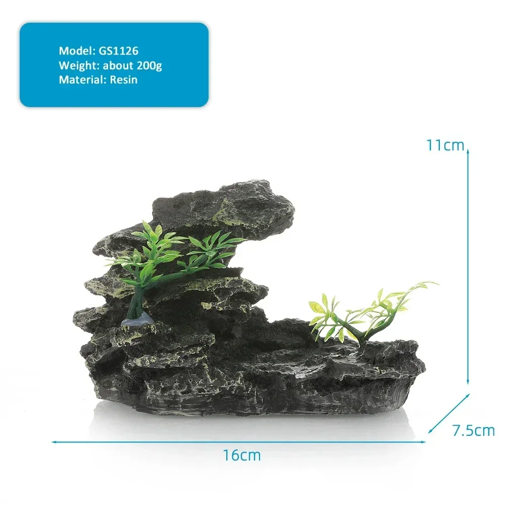 15-type decoratieve rotsen aquarium aquarium accessoires hars rotstuin aquarium decor vis verbergen gat rots voor aquarium: Marineblauw