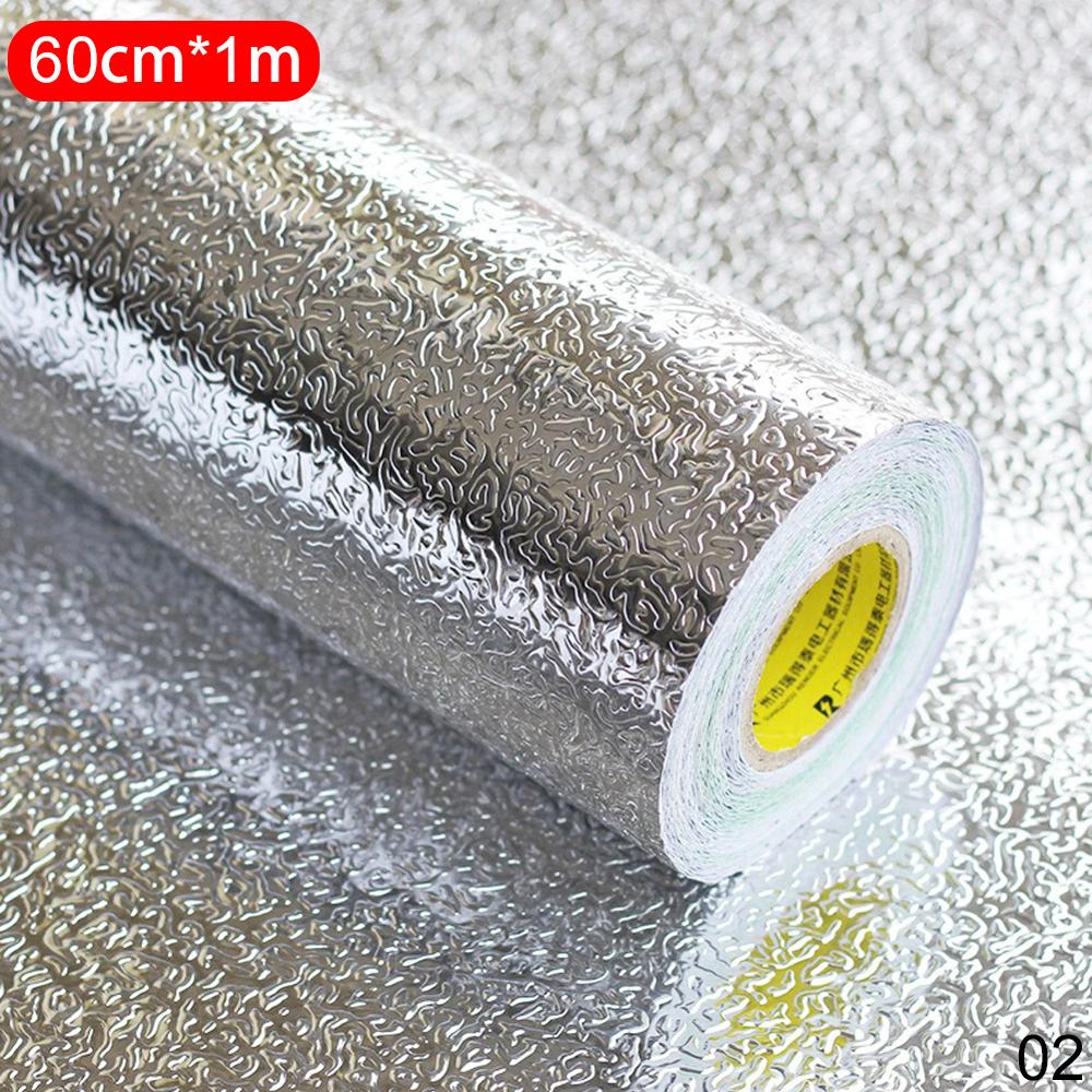 Self Adhesive Kitchen Oil-proof Anti-fouling Heat Resisting Aluminum Stickers Foil Gas Stove Cabinet Hearth Kitchen Wallpapers: A 60X100cm