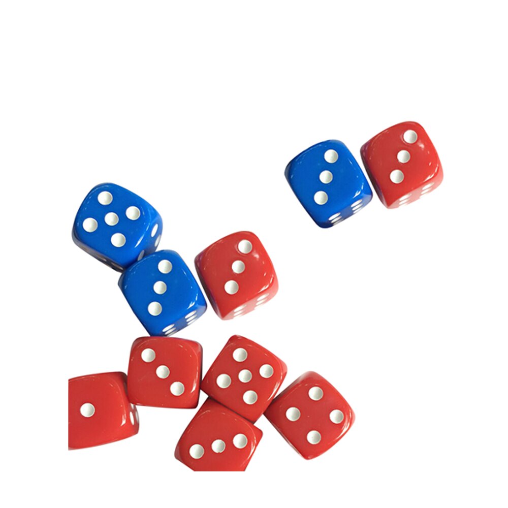 2 stuks Plastic Dobbelstenen 6 Side Gekleurde 16mm Dobbelstenen voor KTV Party Bar Gaming (Blauw en Rood)