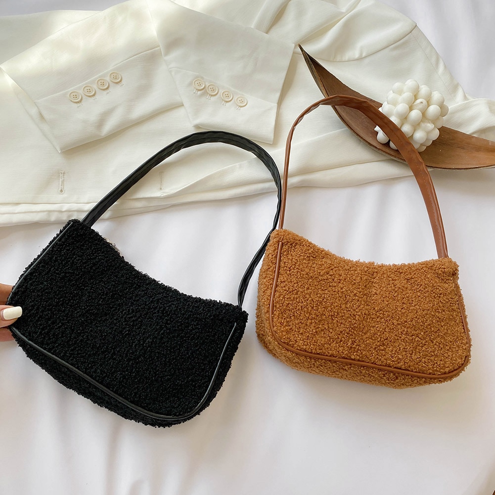 Autumn Winter Female Square Tote bag Woolen Women's Handbag Ladies Underarm Shoulder Bags