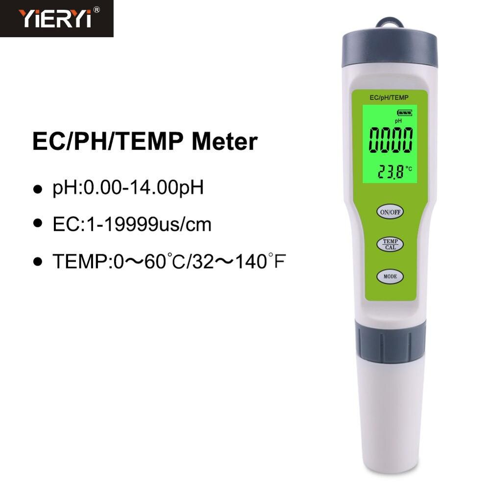 Yieryi Ph/Ec/Temp 3 In 1 Test Pen Ph Waarde Ph Meter Tds/Ec Water Test Pen Zwembad Thuis Water
