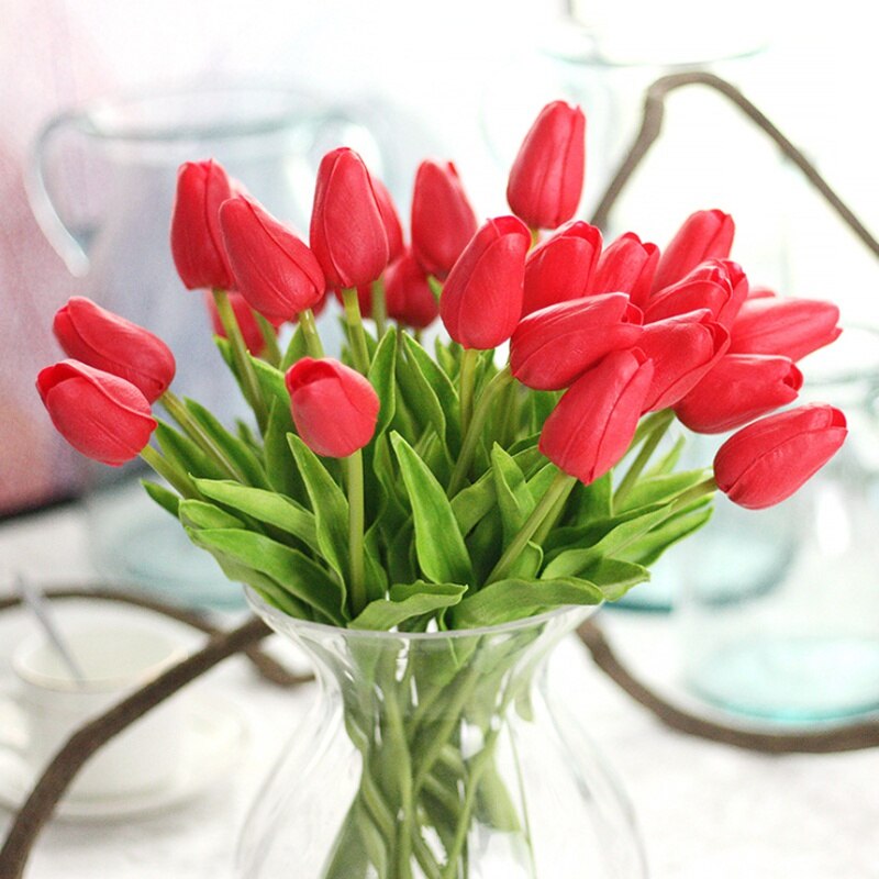 10 stk billig pu tulipan bukett høst dekorasjon vaser til hjemmedekor borddekking kunstige blomster bryllup dekorative blomster: 6
