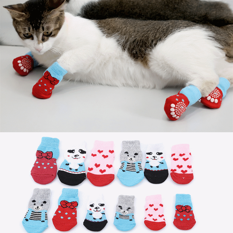 Zapatos antideslizantes para perros y gatos, zapatillas para mascotas, calcetines bonitos para interiores, botas de nieve para perros y gatos pequeños, suministros para mascotas