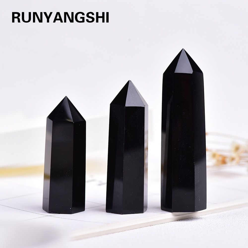 4-7cm 1pc naturlig sort krystalpunkt sekskantet obsidian krystalsøjle mineral ornament magisk reparation boligindretning