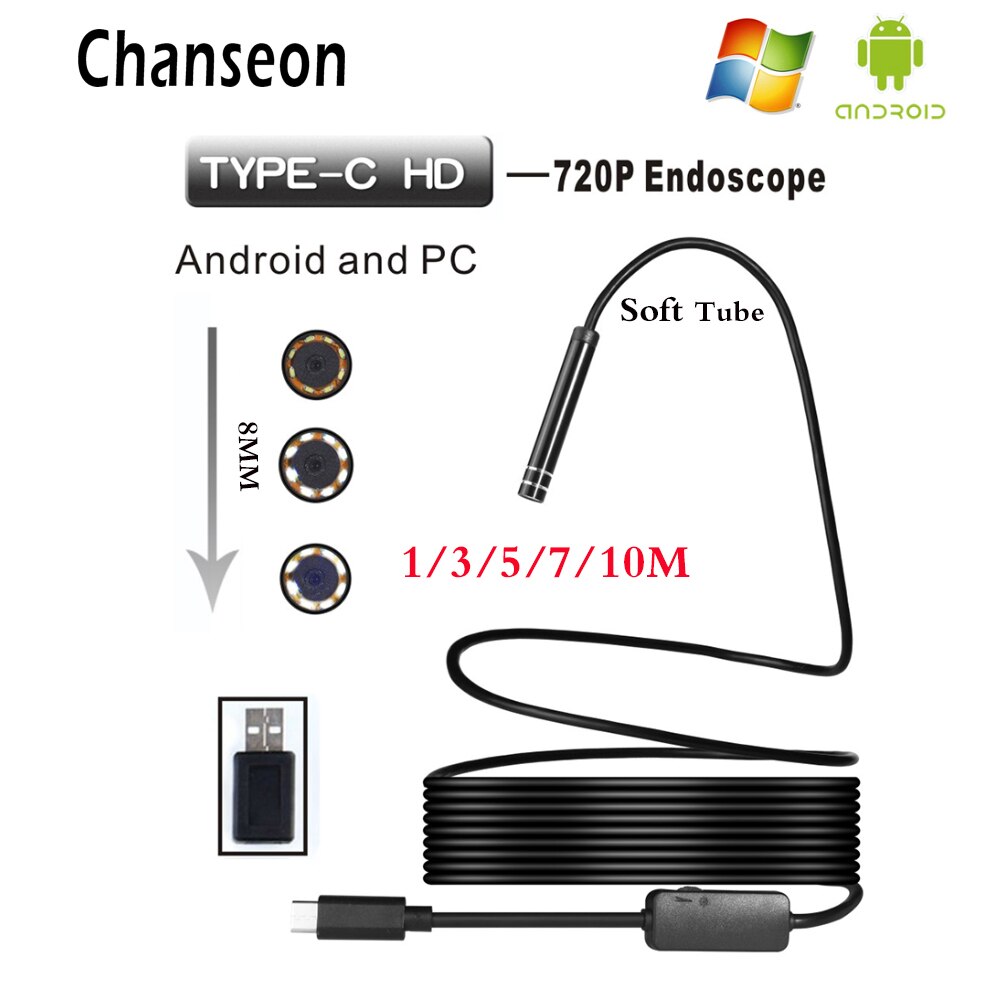 Chanseon HD 720 p TYPE-C Waterdichte Endoscoop Camera 8 Led Verstelbare Lights voor Huawei Telefoons Schieten Video-opname Borescope