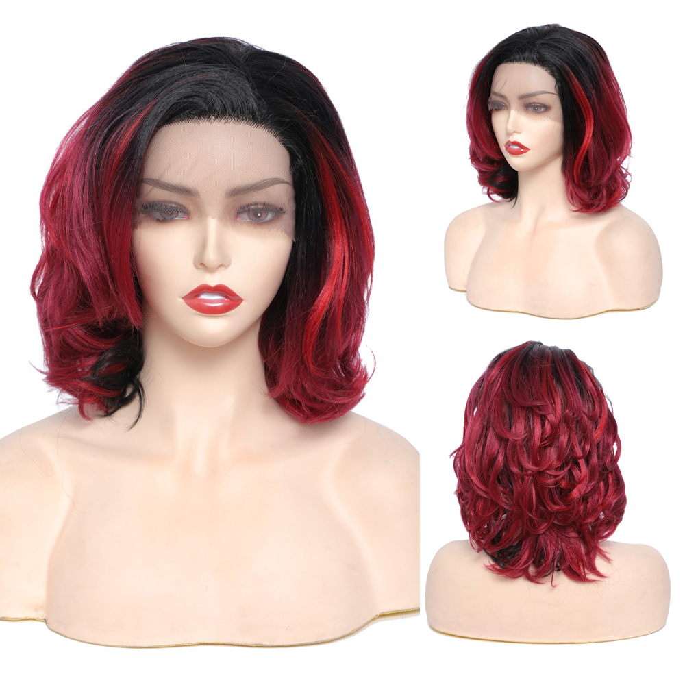 Peluca de X-TRESS ondulada con plumas para mujer, cabellera sintética con degradado, malla gratis española y roja, resistente al calor, para Cosplay, Bob corto: SPANISH RED