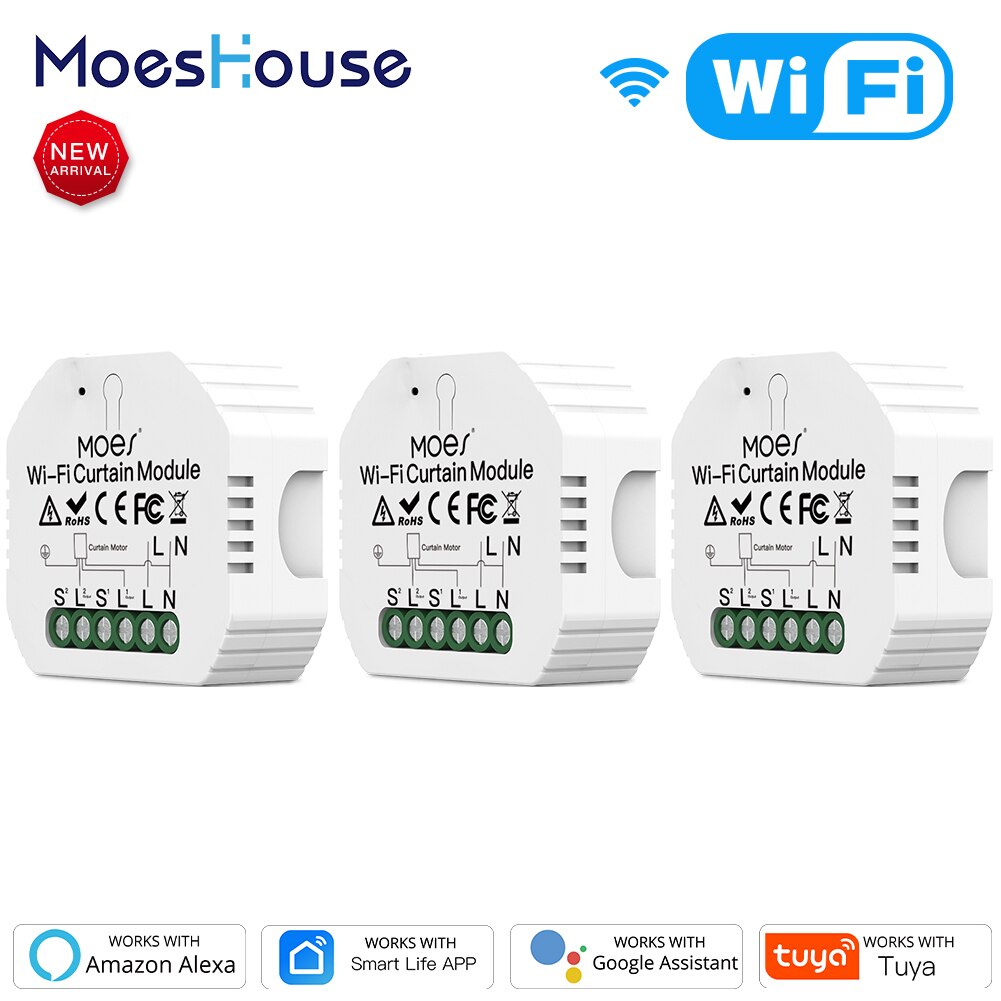 WiFi Smart Roller Shutter Blinds Curtain Switch Module for Motor Smart Life Tuya APP Remote Control Work with Alexa Google Home: 3 PCs
