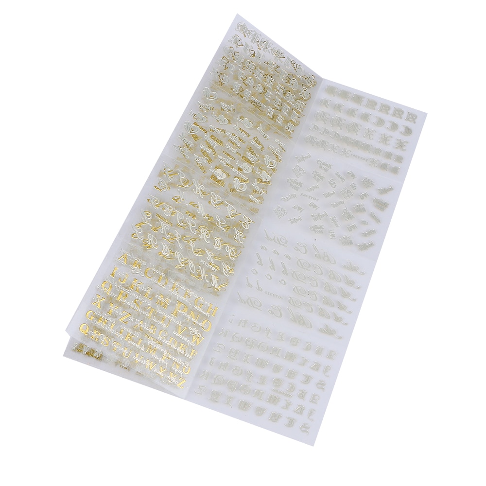 24 Sheets Engels Alfabetten Nail Art Stickers Nagel Decor Decal DIY 3D Vrouwen Mode Gouden Engels Letters Nail Sticker