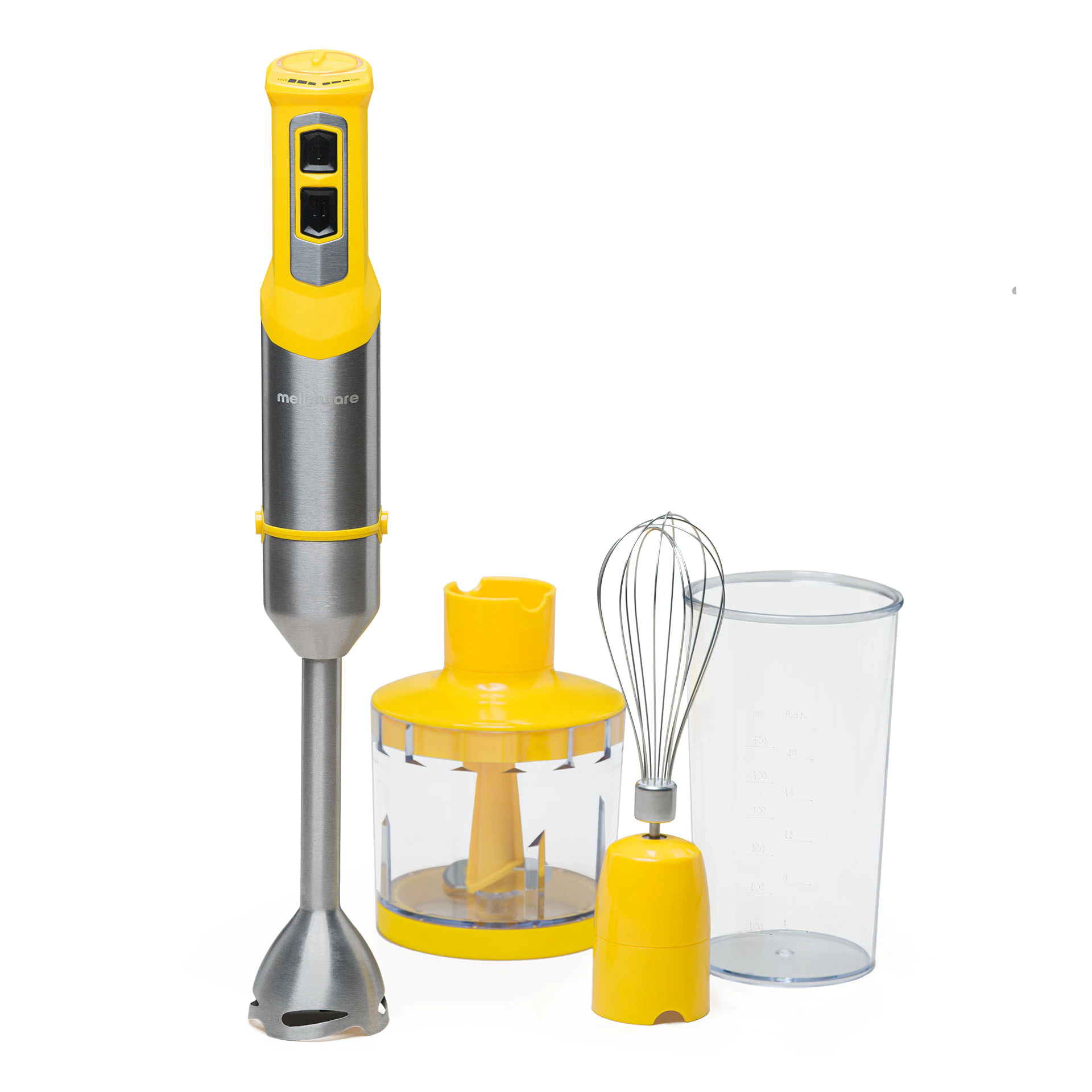 Mellerware-Spiro hand mixer! 1000W. Speed adjustable. Powerful. Blades INOX. Measuring Cup, emulsifier, picator: YELLOW