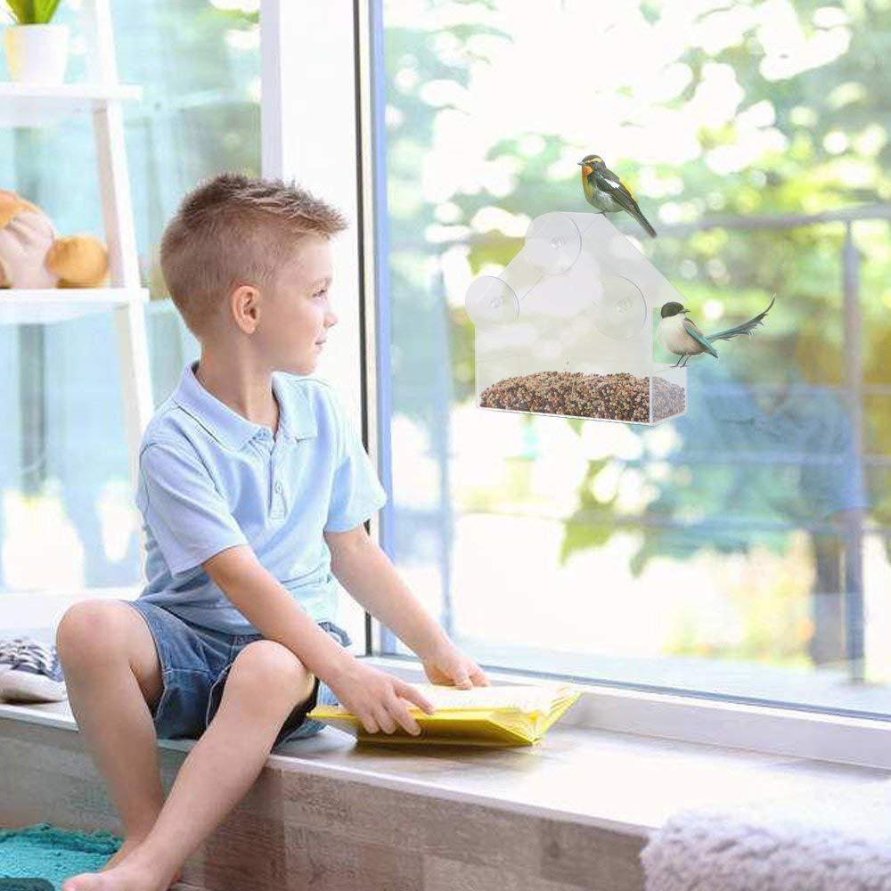 Bird Feeder Acrylic Transparent Window Viewing Bird Feeders Tray Birdhouse Pet Water Feeder Suction Cup Mount House Type Feeder