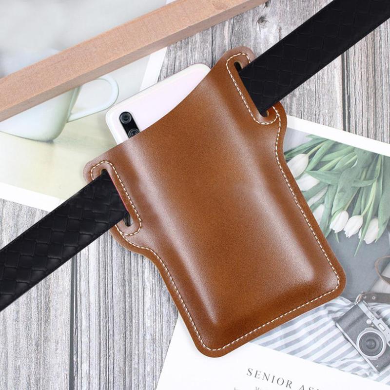 Universal Brown Leather Waist Belt Loop Cellphone Phone Protection Case Bag Holster Men Women Cell Phone Bag 6 Colors