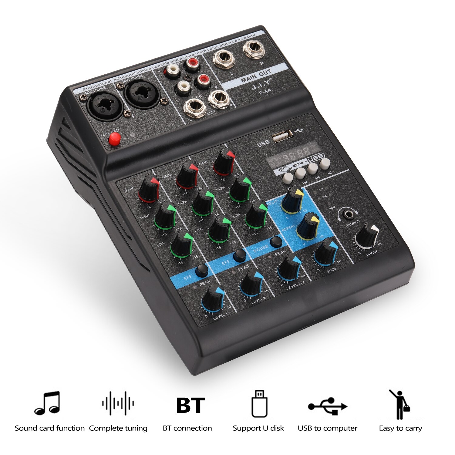 BT 4 Channel Sound Mixing Console and Monitor Paths Plus Effects Processor with USB