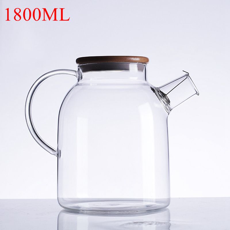 1000ml/1800ml glazen waterkoker, hittebestendige bloementheepot met bamboe deksel, roestvrijstalen filter en heldere sapcontainer