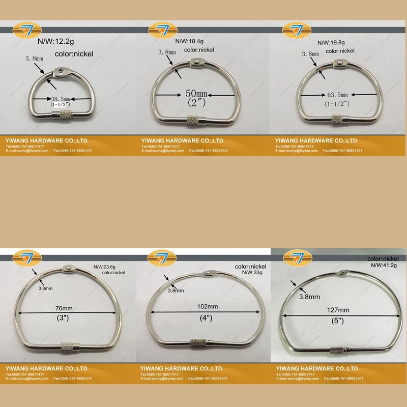 key ring nickel plating screw lock binding ring shining office binder ring with a screw D ring