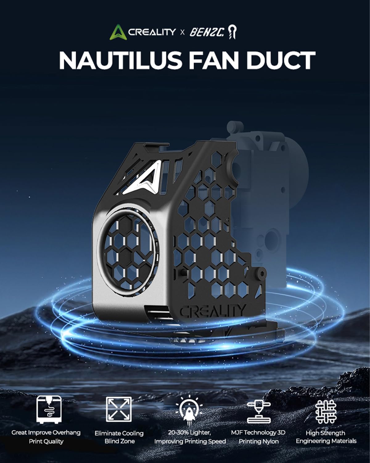Creality x BEN2C Nautilus Fan Duct,360°Circular Cooling Flow Rapid Cooling for K1 Max/ K1C/K1SE Original 3d Printer Accessories
