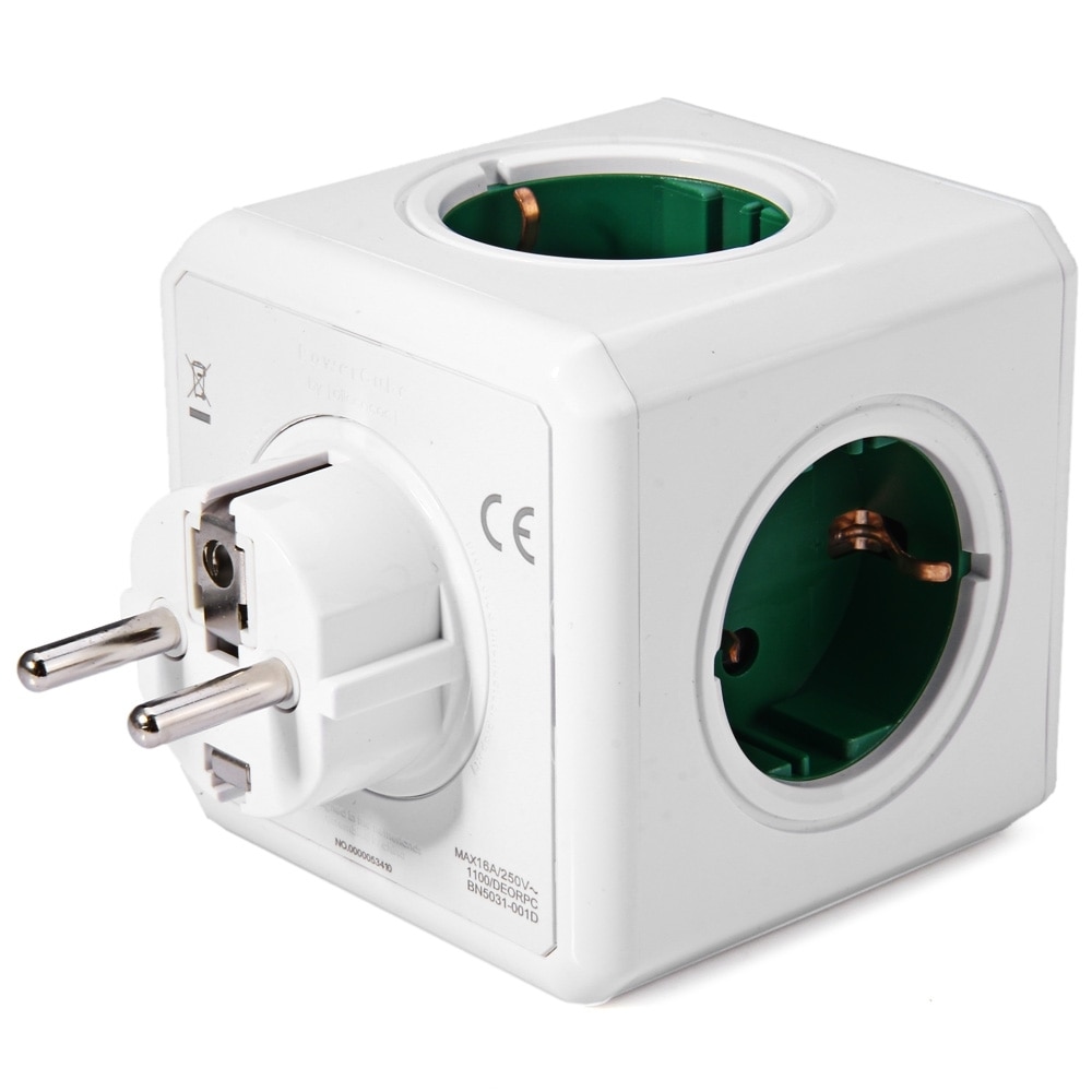 Allocacoc PowerCube Socket - 5 Outlets - 16A 250V - Overload Protection - Green