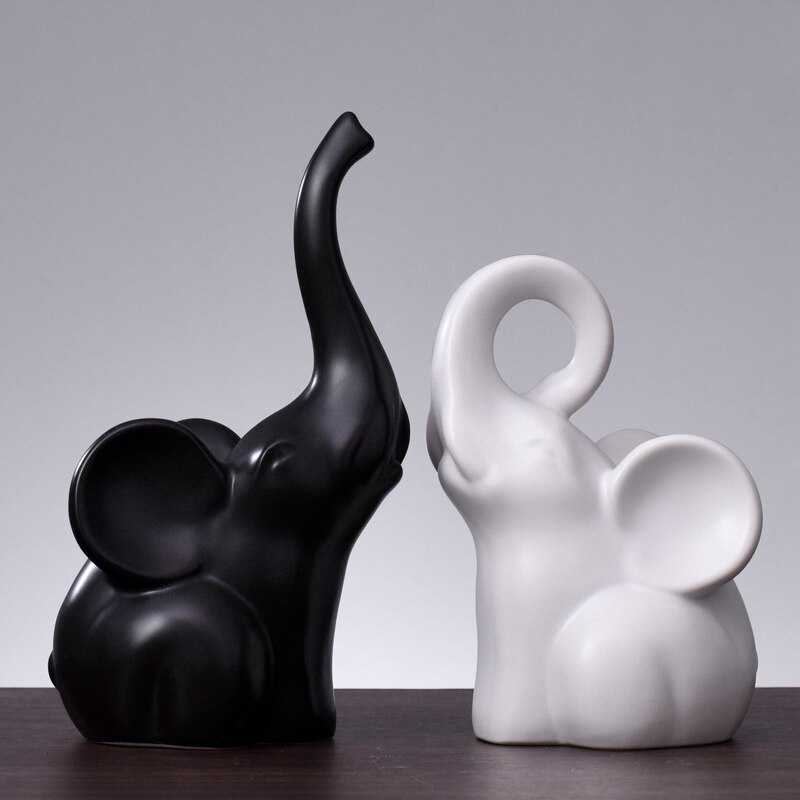 Nordic Style Elephant Statue Ceramic Couple Elephant Family Elephant Sculptures Home Decor Crafts GY05