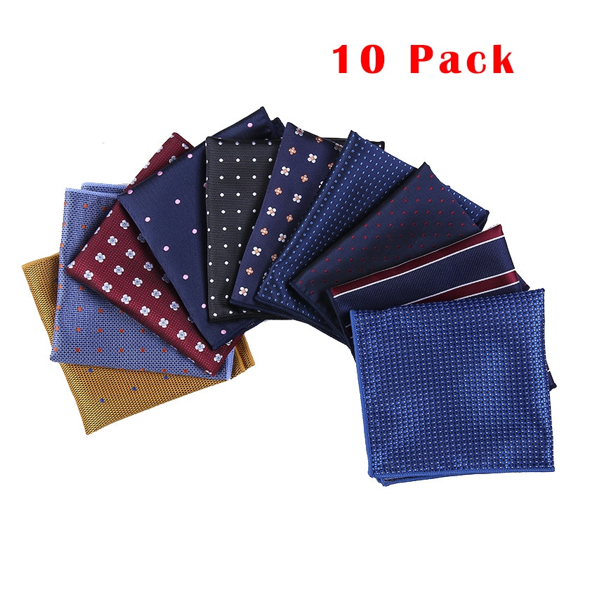 10 pack Pocket Square Handkerchief Printed Dot Plaid For Men suits wedding Party Hankies Mouchoir Homme