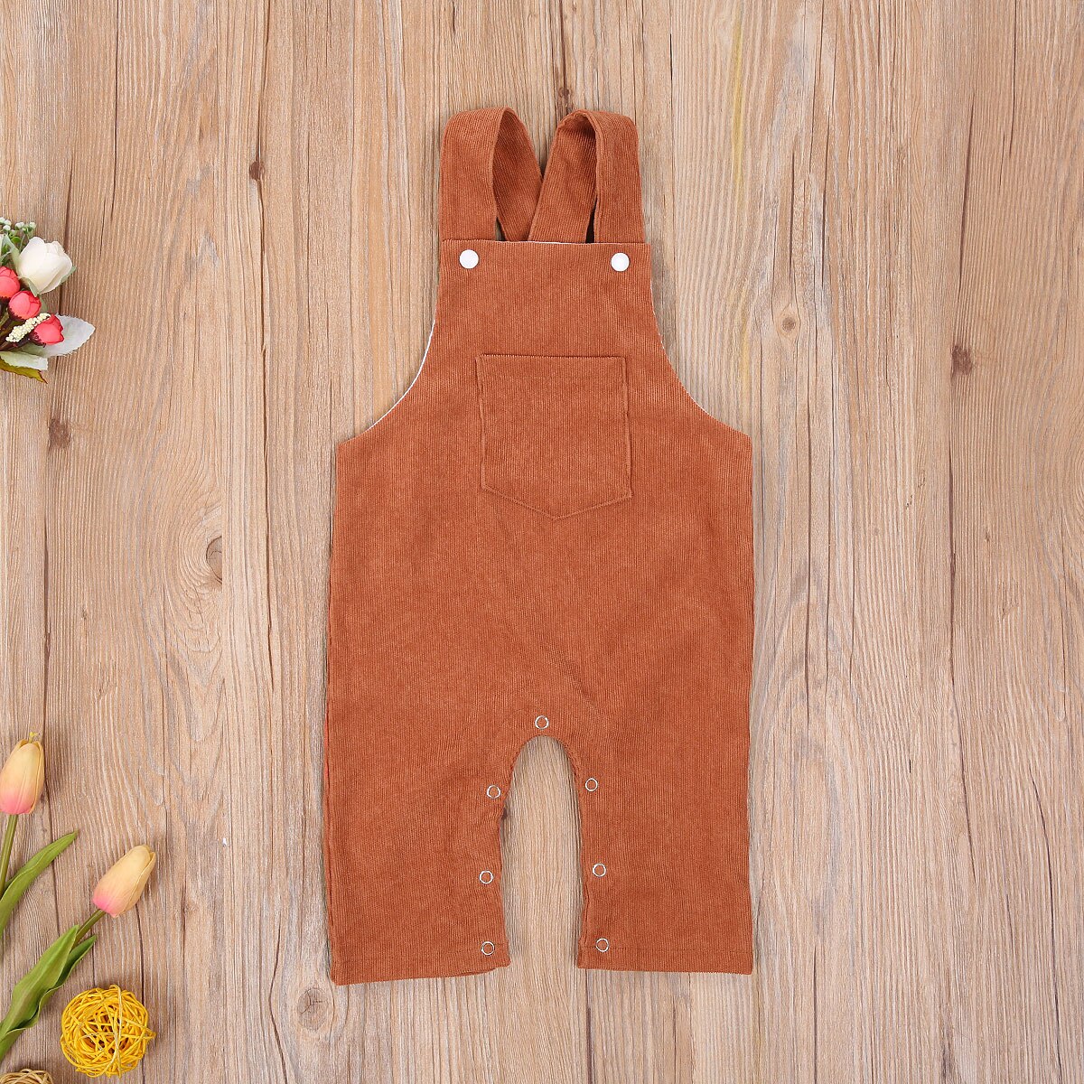 FOCUSNORM Autumn Baby Girls Boys Overalls Rompers Solid Pocket Sleeveless Button Straight Pants 2 Colors 0-24M