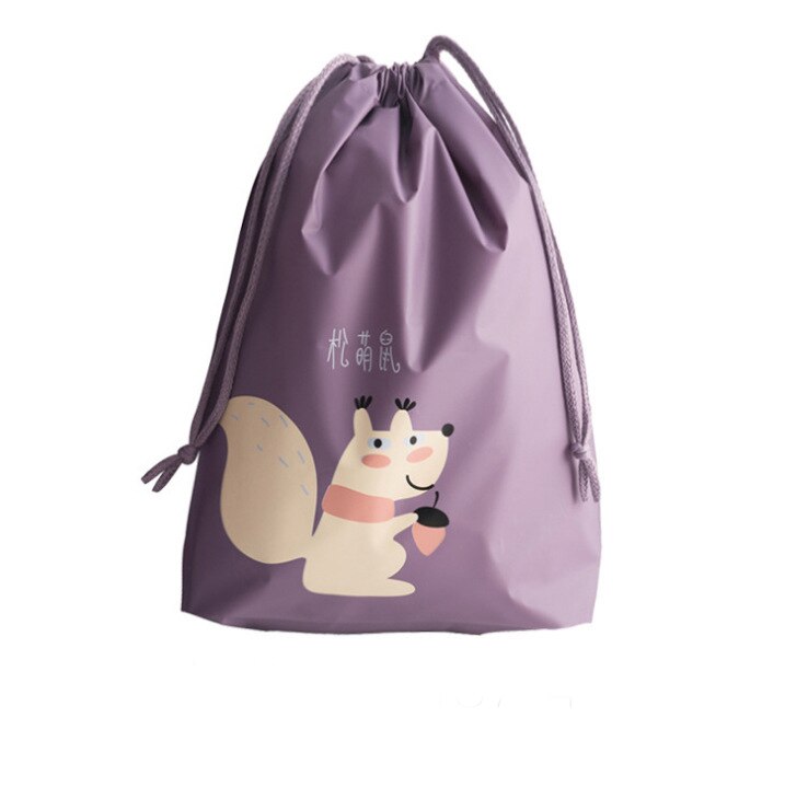 Portable Waterproof Lovely Cartoon Travel Pouch Underwear Shoes Storage Bag Travel Organizer Clothes Packing Drawstring Bag: Cartoon squirrel / L