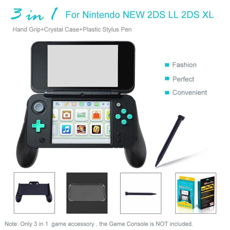 3 in 1 hand grip gamepad holder + crystal case + plastic stylus pen for nintendo new 2ds ii xl