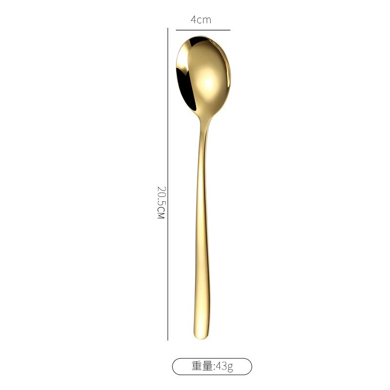 304 Stainless Steel Korean Spoon Long Handle Spoon Dessert Spoon Stirring Spoon Household Eating Soup Spoon Tableware: a2