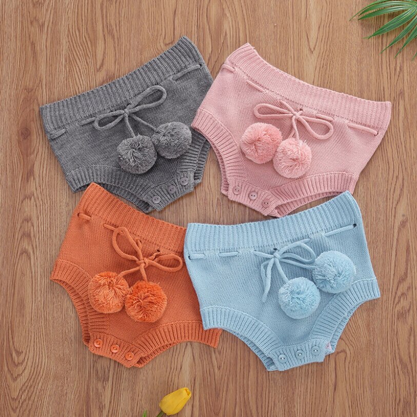 Short tricoté pour bébés, bretelles de dessin solides, bande élastique, balles, bouton de fermeture, pantalon court Triangle