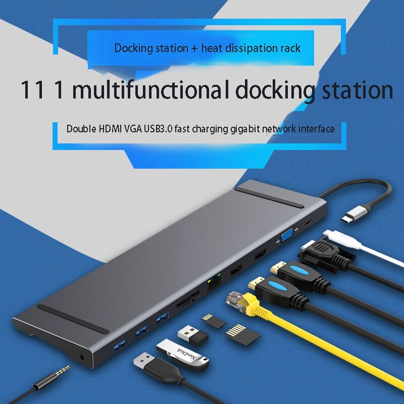 Dual Hdmi Docking Station Type-C 11-1 Hub Computer Converter Suitable for Computer Keyboard Mouse Memory Tablet U Key