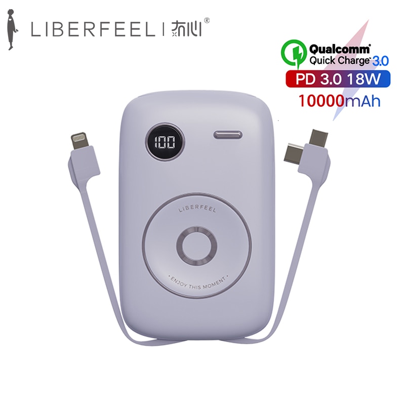 Liberfeel-batería externa 3 en 1 con Cable incorporado, Powerbank con pantalla Digital de carga rápida, 10000mAh, PD18W, Android, ISO, tipo C