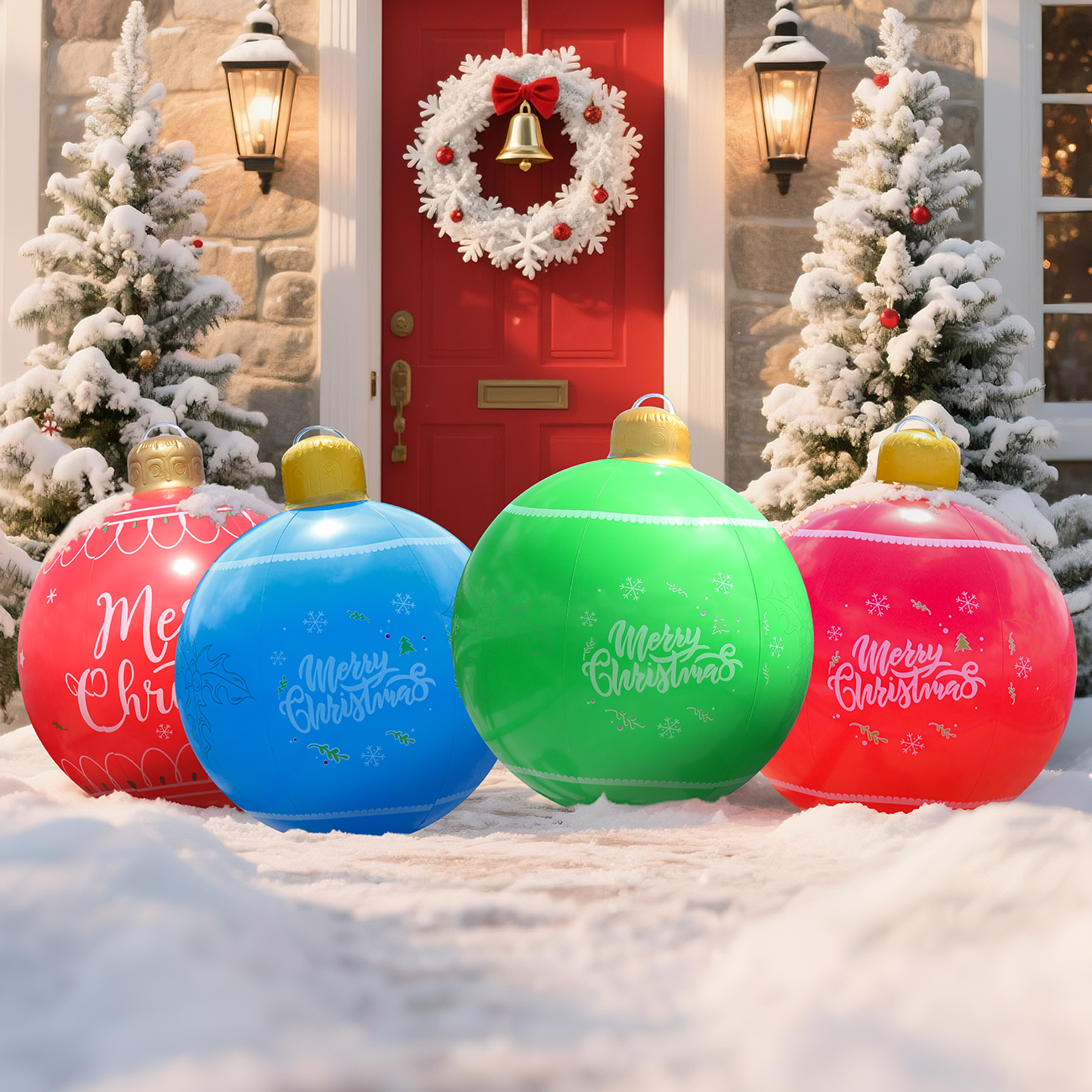 1 szt. Nadmuchiwana świąteczna bomba, duża dekoracyjna kulka na zewnątrz, ozdoby świąteczne na Nowy Rok, dekoracja świąteczna na podwórko, trawnik, werandę.