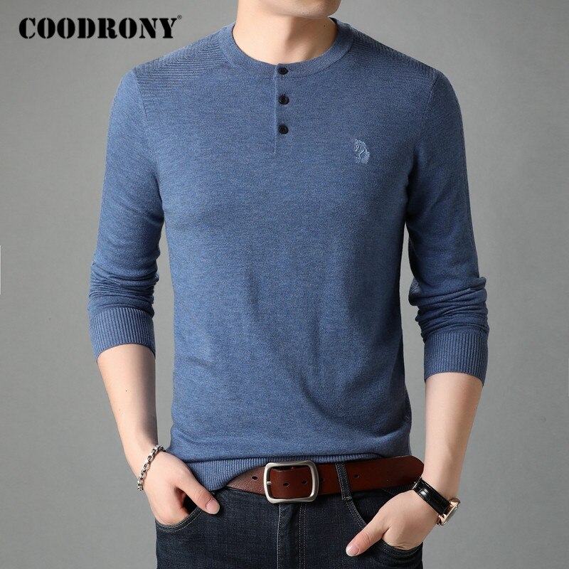 Coodrony mærke sweater mænd streetwear henry collar pull homme efterår vinter strik pullover herre  c1096: Blå / M
