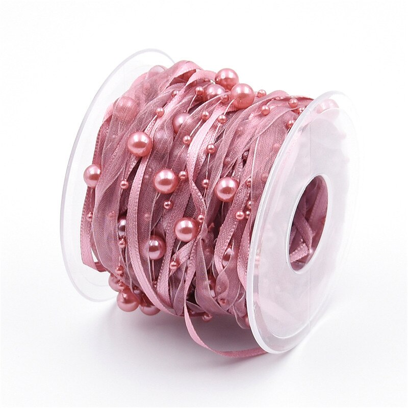 Ruban de décoration en chaîne de perles | 12 couleurs, ruban Transparent pour décoration faite à la main, bricolage: Rose
