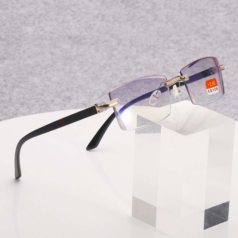 -1 -1.5 -2 -2.5 -3 -3.5 -4 Finished Myopia Glasses Anti Blue Light Rimless Eyeglasses Gold&Gray Frame Short Sighted Eyewear