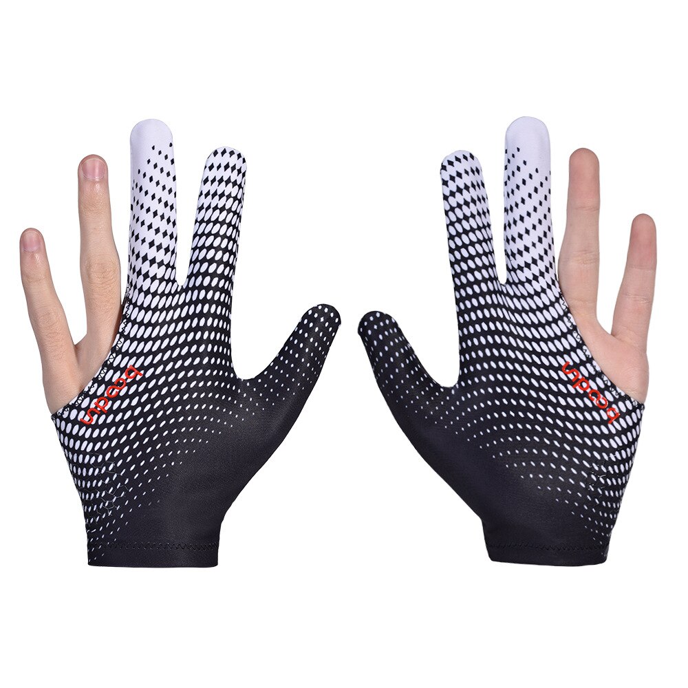 Guante de LICRA elástica Unisex, accesorio deportivo con 3 dedos, ideal para los tiradores de billar, Carom, Pool, Snooker, taco, para mano derecha o izquierda, 1 unidad: white black / l