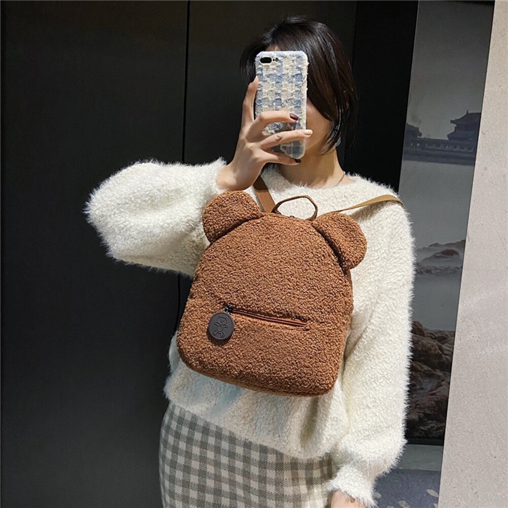 Casual Herfst Winter Lam Fleece Vrouwen Bagpack Schattige Beer Vormige Schouder Rugzak Draagbare Kinderen Reizen Winkelen Rugzakken