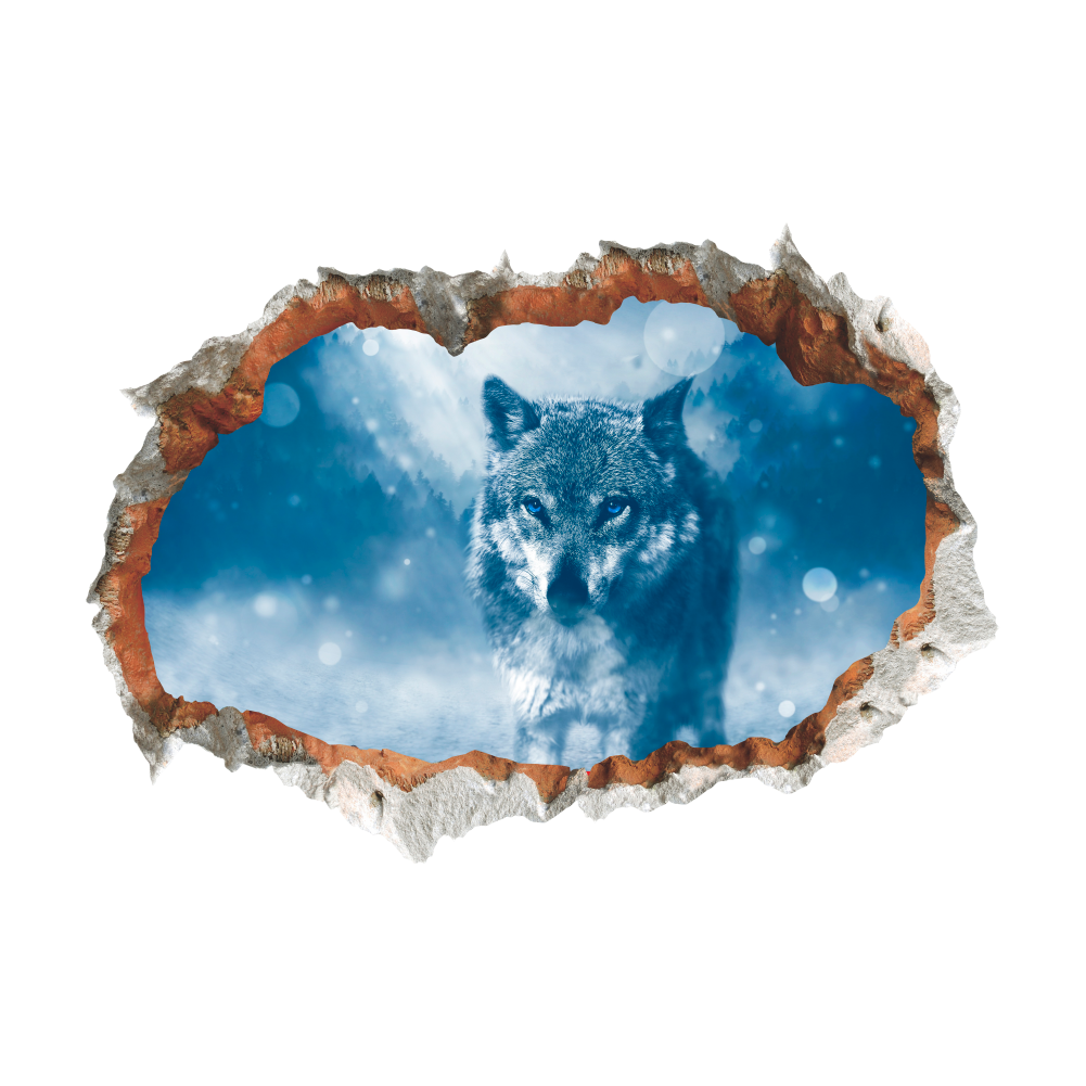 Arctic Sneeuw Wolf Muurstickers 3D Levendige Gebroken Gat Muur Stickers Poster Muurschildering Woonkamer Slaapkamer Home Decor