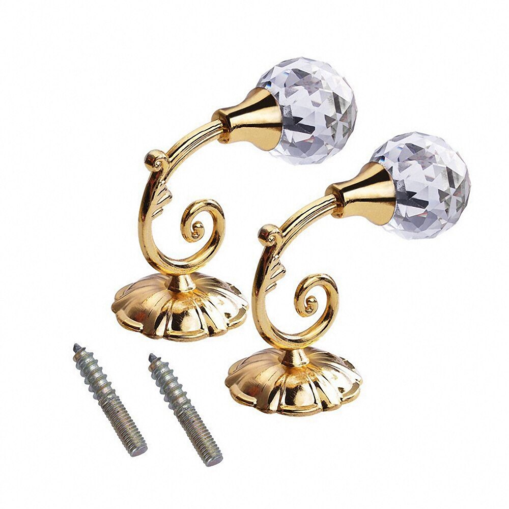 Ganchos grandes de Metal para cortina, ganchos de bola de cristal con borla para pared, soporte de suspensión, varillas de cortina, accesorios de almacenamiento para el hogar, 2 unids/par: A