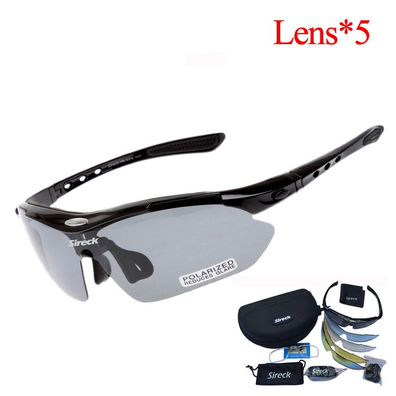 Sireck 5 Lens Sport Fishing Sunglasses Polarized UV400 Sun Glasses Outdoor Night Vision Glasses Cycling Hiking Goggles Eyewear: Black