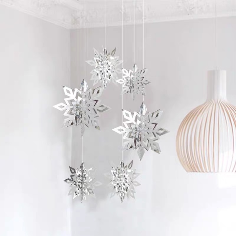 Large Cardboard Three-Dimensional Snowflake Hanging Ornaments 6 Piece Set Year Christmas Party Decoration Supplies