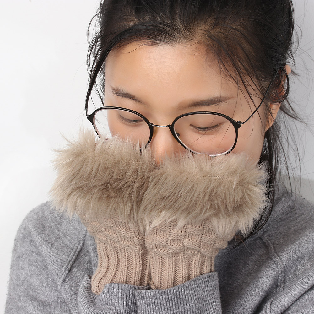 1 paar Wolle Mischung Faux Kaninchen Pelz Frauen Finger Handschuhe Gestrickte Häkeln Winter Dicke Handschuhe Warme Handschuhe Weibliche