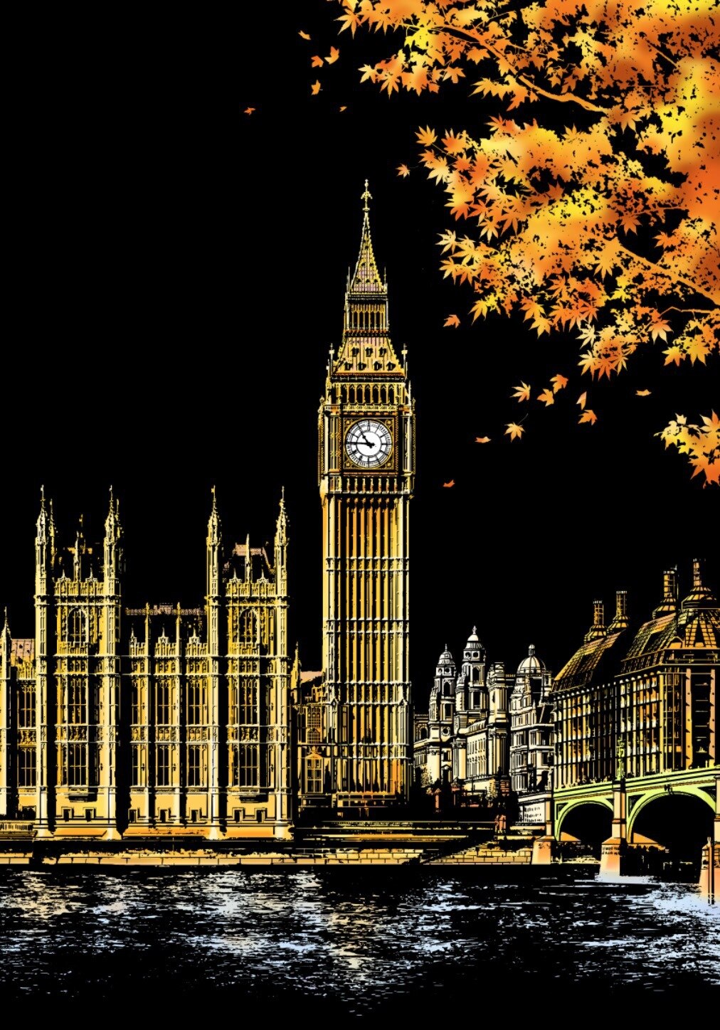 41*28 centimetri di Magic Scratch Art Artigianato Mondo Paesaggio Raschiando Dipinti di Carta Adulto decompressione giocattoli Per Bambini Giocattoli FAI DA TE Creativo regali: London Big Ben