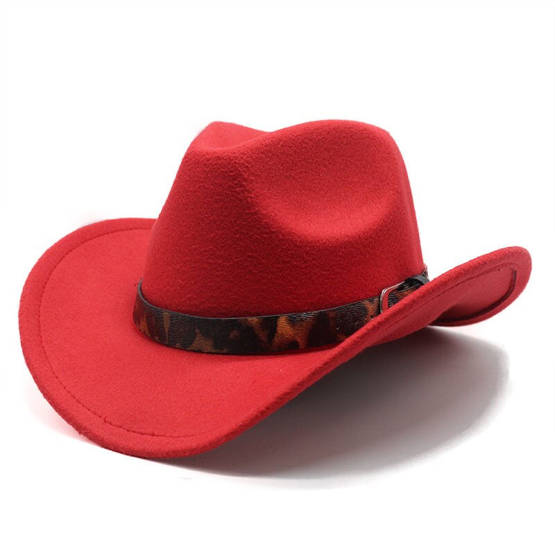 Winter Retro Fedora Hoed Voor Vrouwen Mannen Western Cowboyhoed Paardensport Cowgirl Cap Stijve Breed Brimw Ster Lederen Band: Red