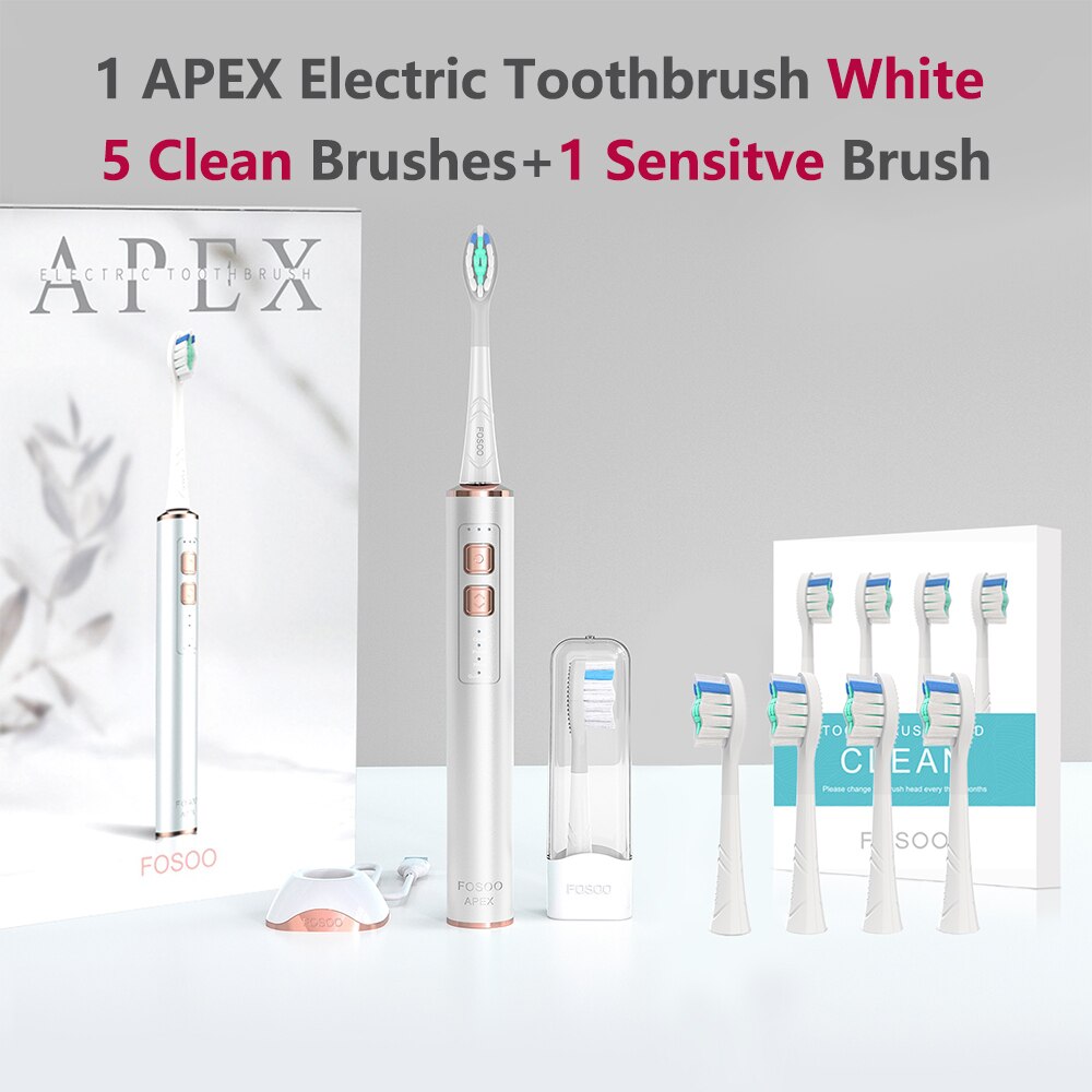 FOSOO – brosse à dents électrique sonique APEX 42000VPM, 2 Min, minuterie intelligente, autonomie de la batterie de 180 jours, 4 Modes de nettoyage, 2 têtes de brosse roses: WH Clean