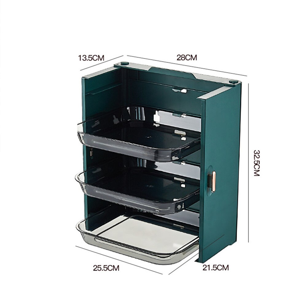 Wall Mounted Storage Tray Kitchen Foldable Dish Plates Multilayered Hanging Tray Drawer Multi-function Storage Plate Household: Green-A