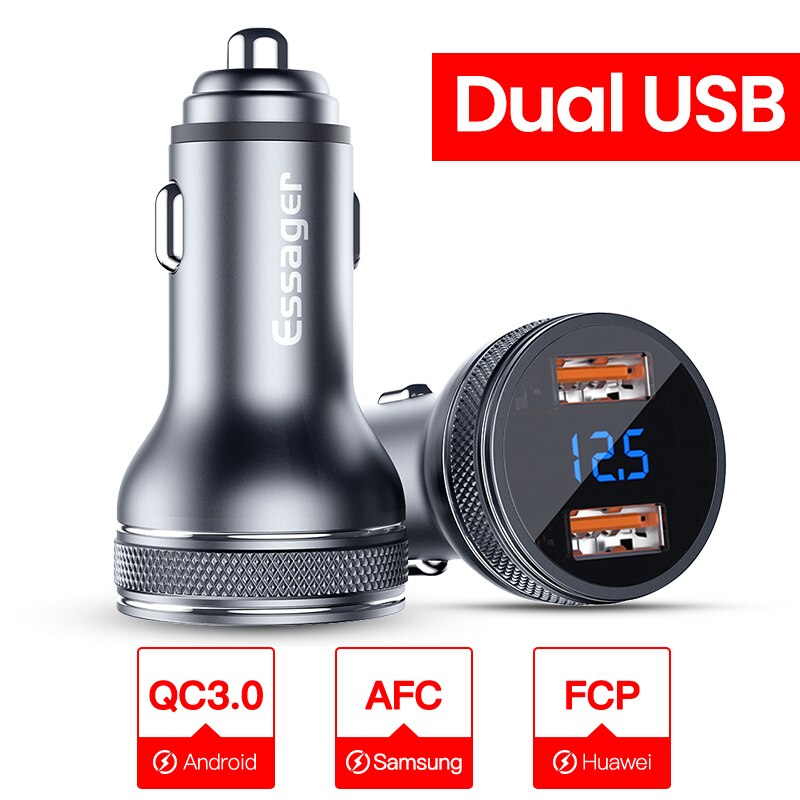 Essager Mini USB Auto Ladegerät Schnell Ladung 3,0 Schnelle Ladung Ladegerät Für iPhone Xiaomi Auto Typ C QC PD 3,0 praktisch Ladegerät: Dual USB grau