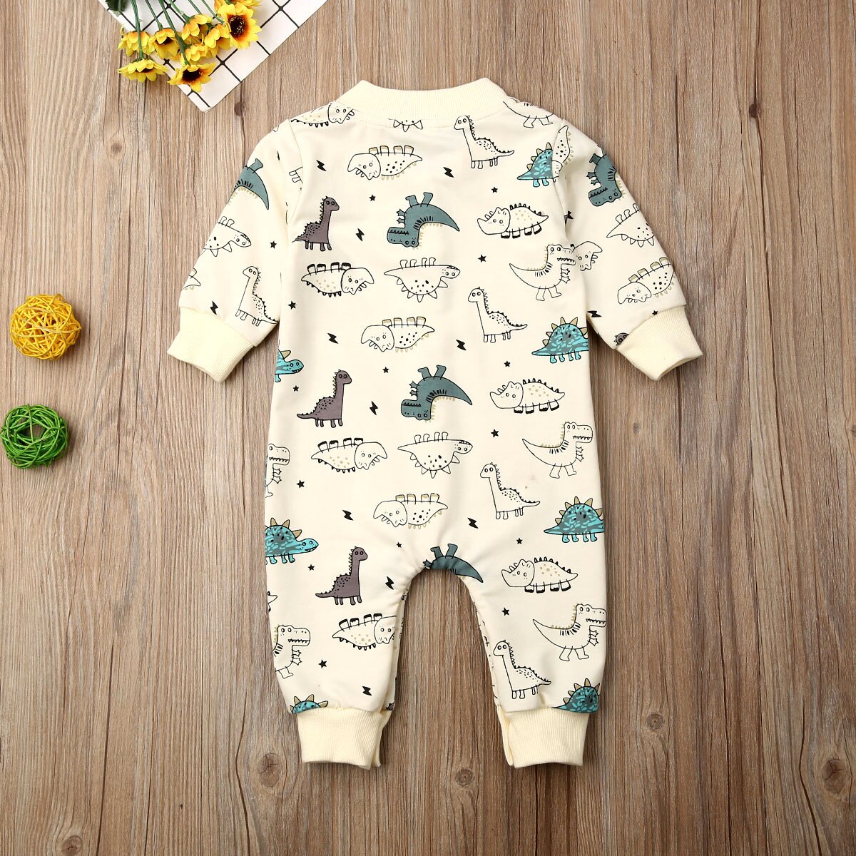 Baby lente herfst kleding peuter baby jongen meisje warme kleding lange mouw dinosaurus romper jumpsuit dieren print outfit
