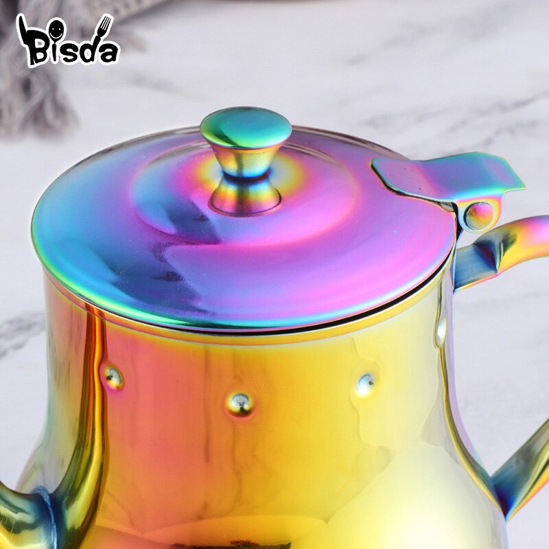 Stainless Steel Teapot With Filter Golden Kitchen Oil Filter Pot Liquid Seasoning Container Coffee Holder Tea Kettle Induction