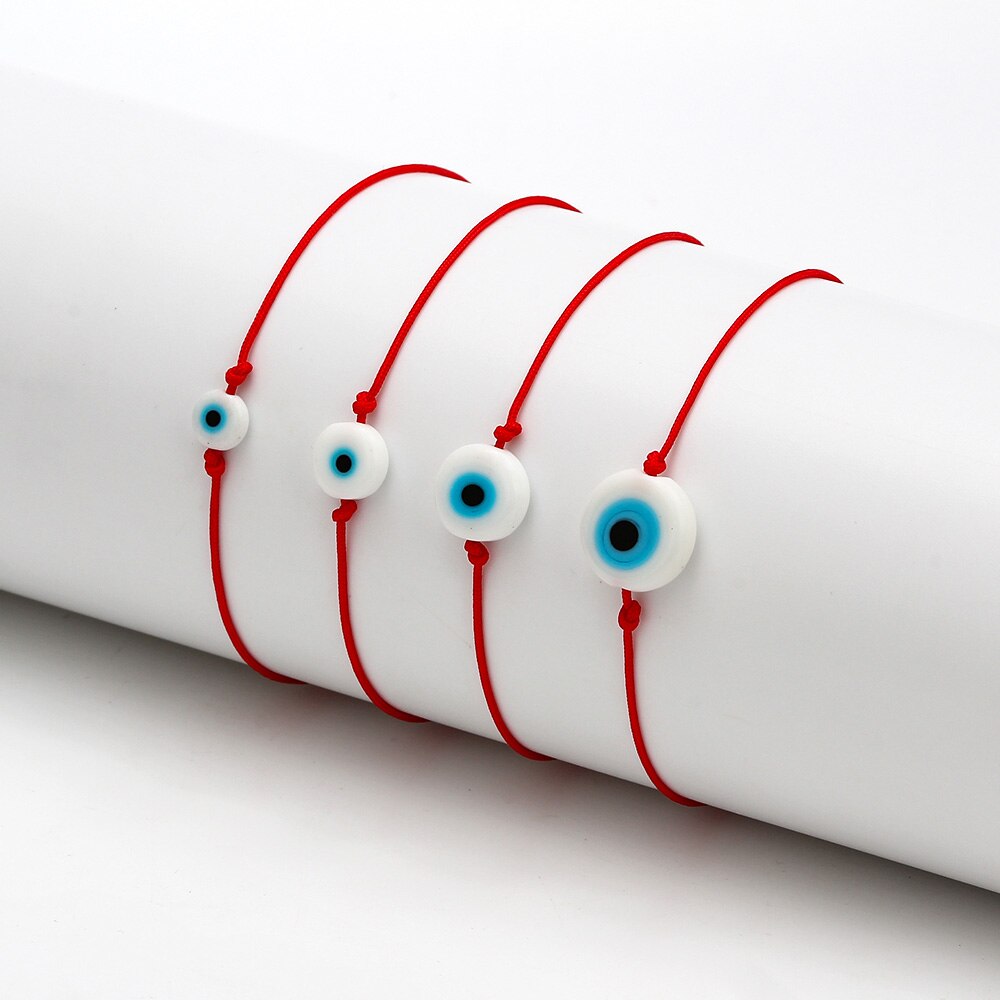 Lucky eye trançado azul mal olho pulseira vermelho azul preto corda corrente charme pulseira ajustável diy jóias para feminino ey6386: Red / 6mm