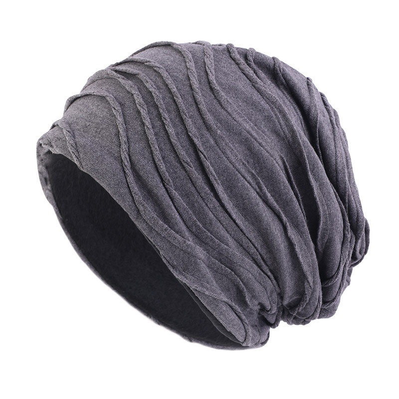 Kvinnor man bomull veck enfärgade mössor chemo keps håravfall stretch turban vinter höst hatt för dam tunn mössa hip hop keps: Grå